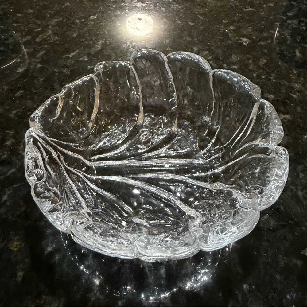 Vintage Orrefors Eden Crystal Cabbage Leaf Bowl | 70s Scandinavian Trinket Dish